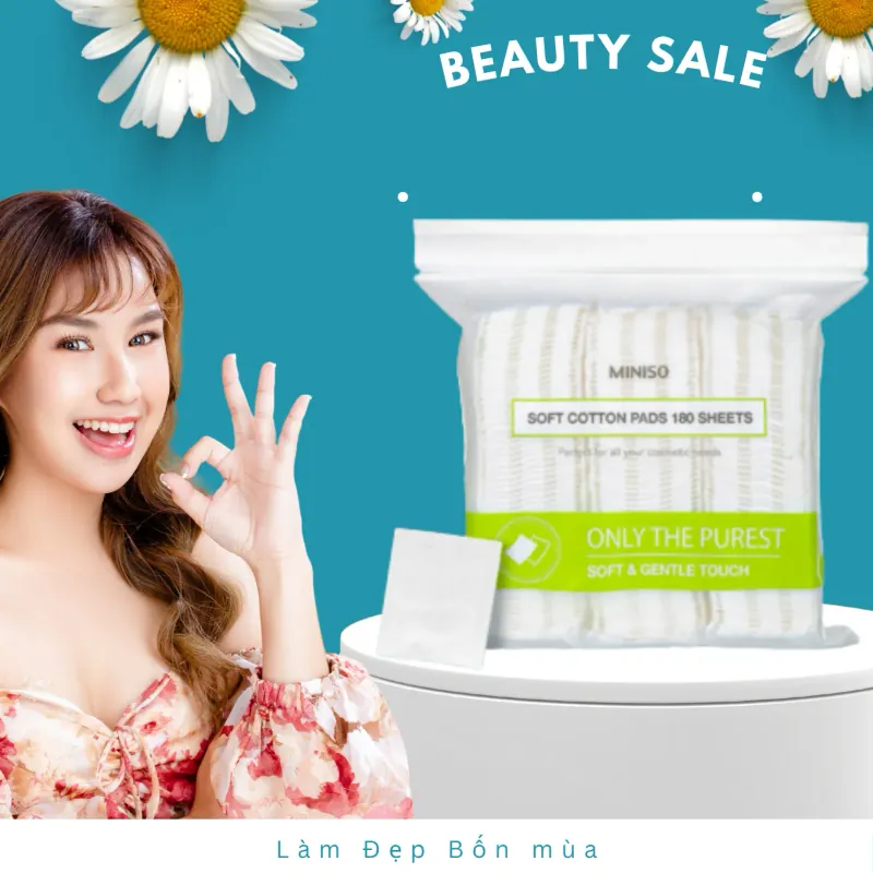 Bông tẩy trang Miniso nội địa Nhật Bản chính hãng nguyên tem 277008