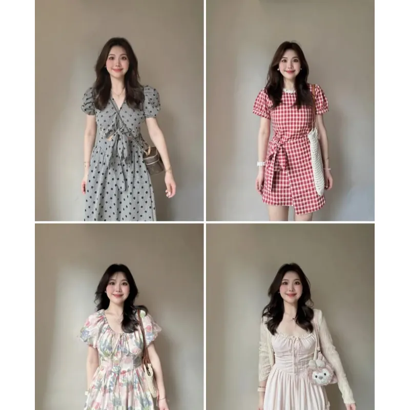 Đầm công sở vintage nữ hoa nhí vai sát nách dài tay màu pastel 589735