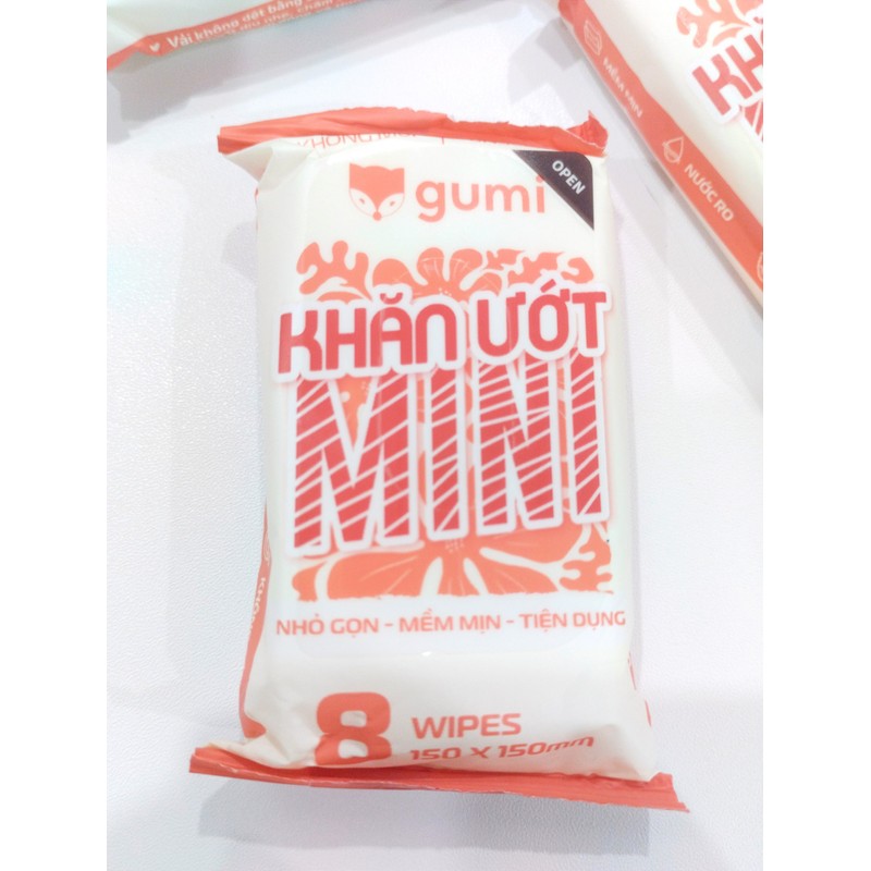 🍀[05 Gói] KHĂN ƯỚT GUMI MINI BỎ TÚI 8 MIẾNG VẢI KHÔNG DỆT 185947