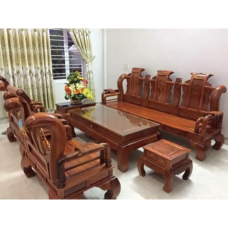 Bàn ghế phòng khách bộ gỗ tự nhiên cao cấp phong cách cổ điển 928842