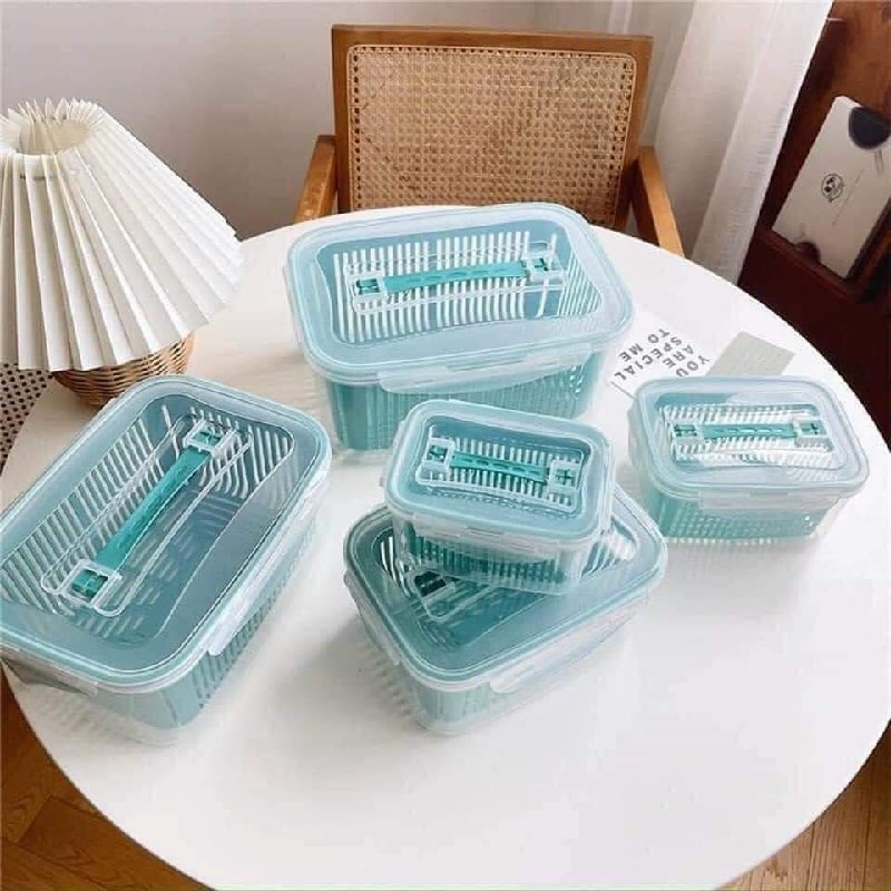 SET 5 HỘP XANH ĐỰNG ĐỒ TỦ LẠNH ĐA NĂNG 2 LỚP  24166