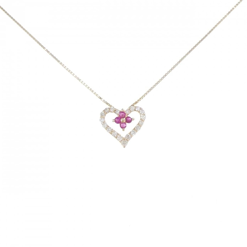 K14PG/K10YG Heart × Flower Ruby Necklace - Hàng hiệu Authentic 859825