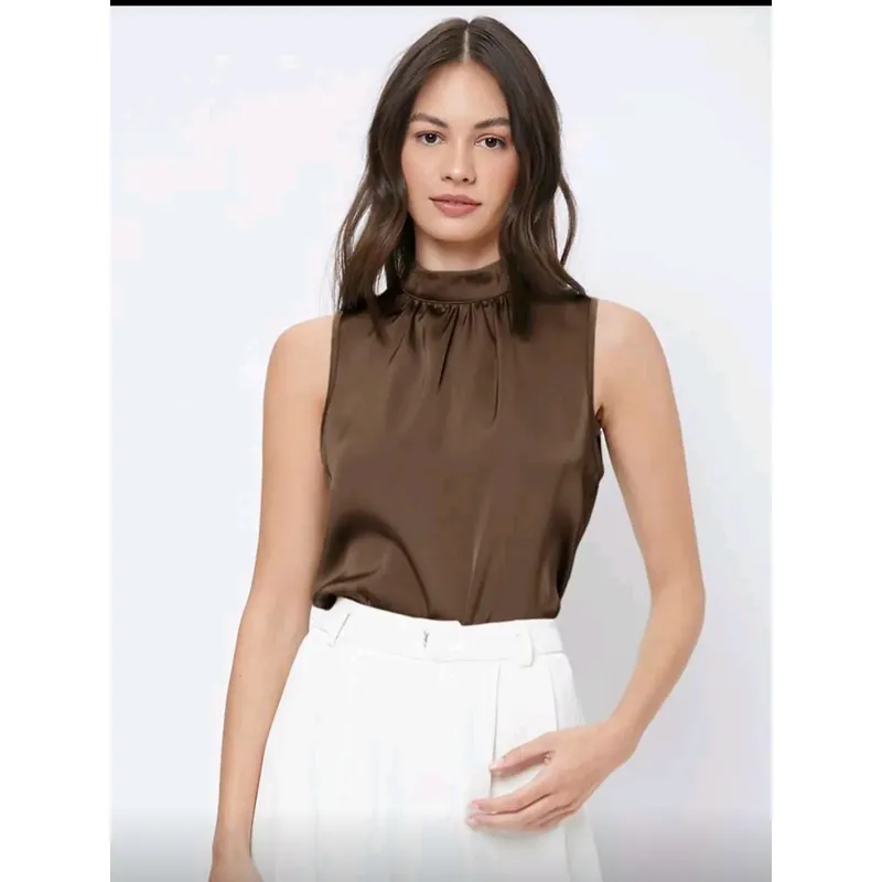 Áo cổ lọ có nút cài sau vải voan sáng trọng phù hợp đi làm, đi chơi 608910