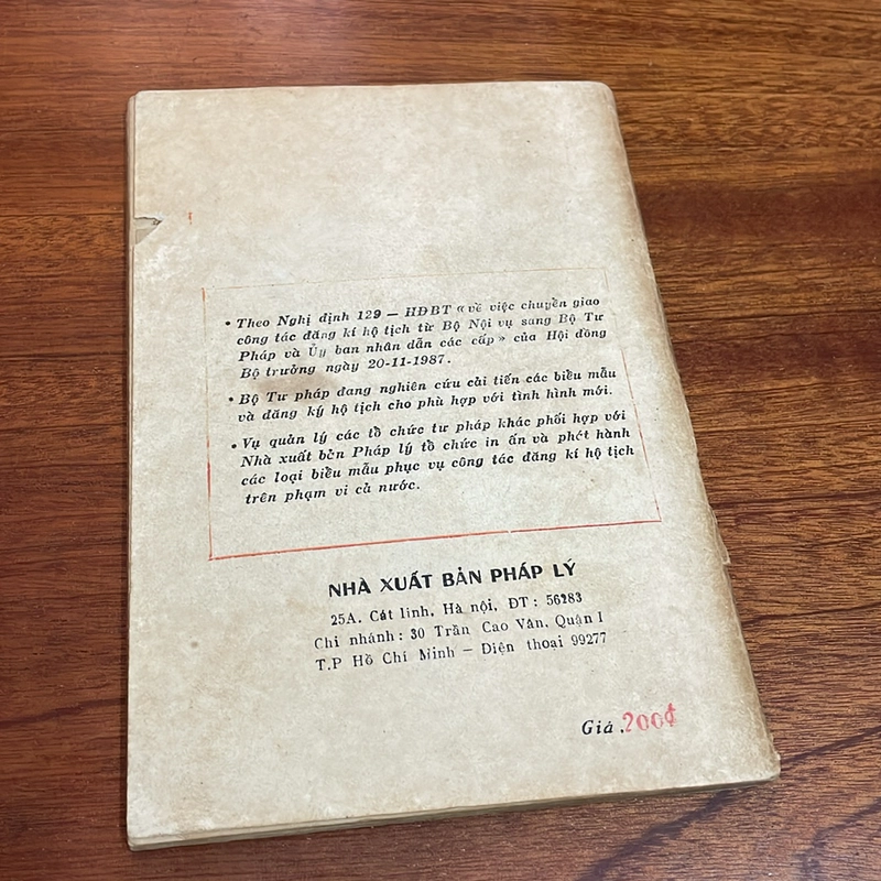 [Sách Xưa] - II Sách Pháp Lý: Những Văn Bản Pháp Lý Về Đăng Ký Hộ Tịch - 1988 503825