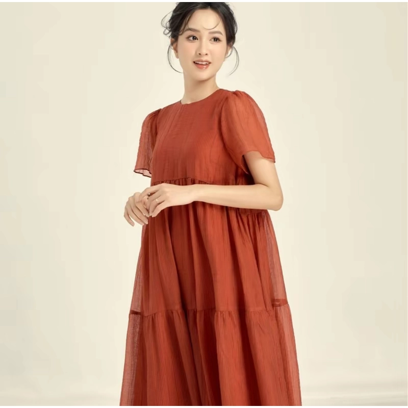 Váy suông màu đỏ đô hãng OLV size S chính hãng - like new 336467