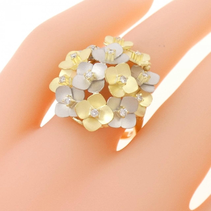 Nhẫn kim cương hoa K18YG/PT900 0.18CT 667521