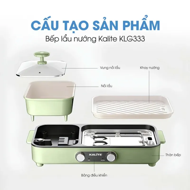 Bếp lẩu nướng 2in1 Kalite KLG333 điều chỉnh nhiệt riêng công suất 1800W 796760