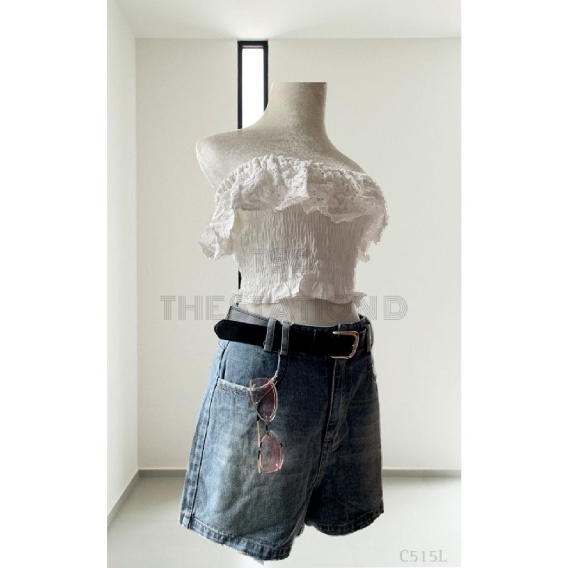 Set áo croptop quần short jean kèm nịt QCCC 11479