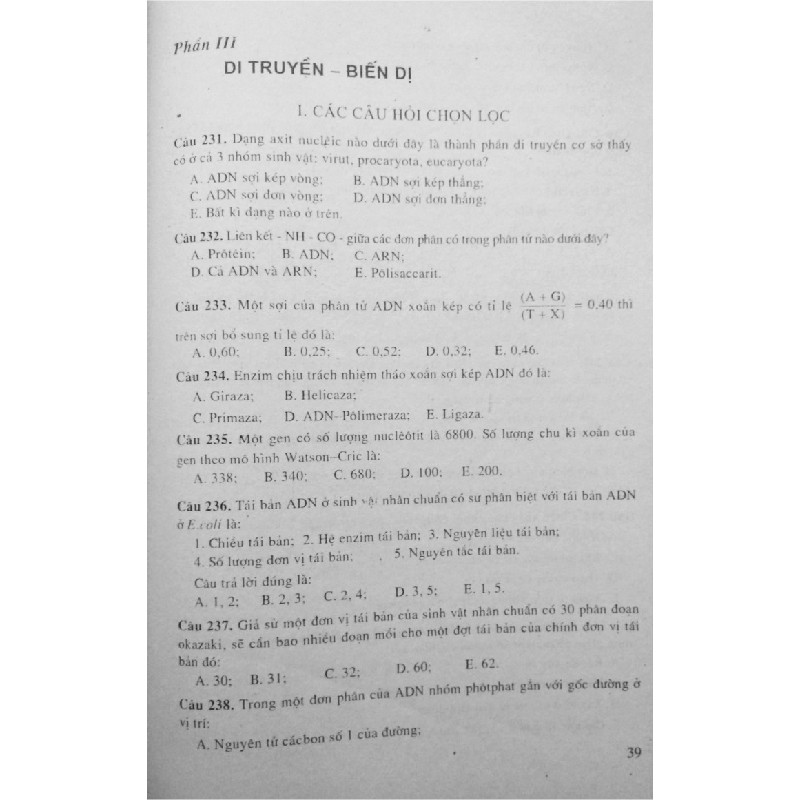 1111 Câu Hỏi Trắc Nghiệm Sinh Học xưa 8123