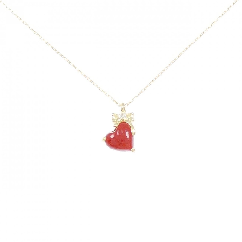 K18YG Heart×Ribbon Coral Necklace 0.58CT - Hàng hiệu Authentic 858717