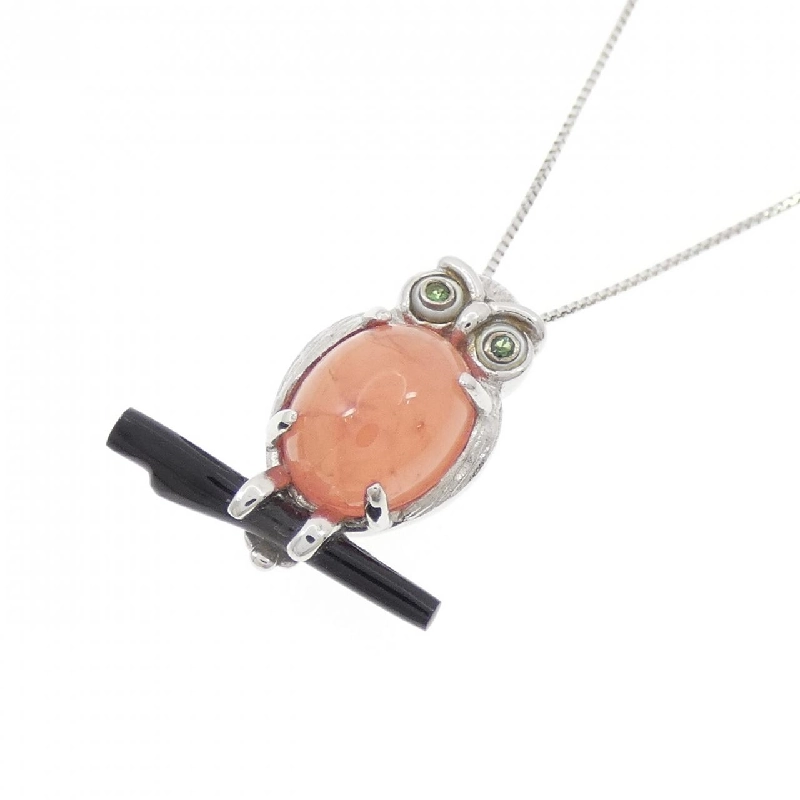 K18WG Cú Mèo Đá Rhodochrosite Dây Chuyền - Hàng hiệu Chính hãng 860051