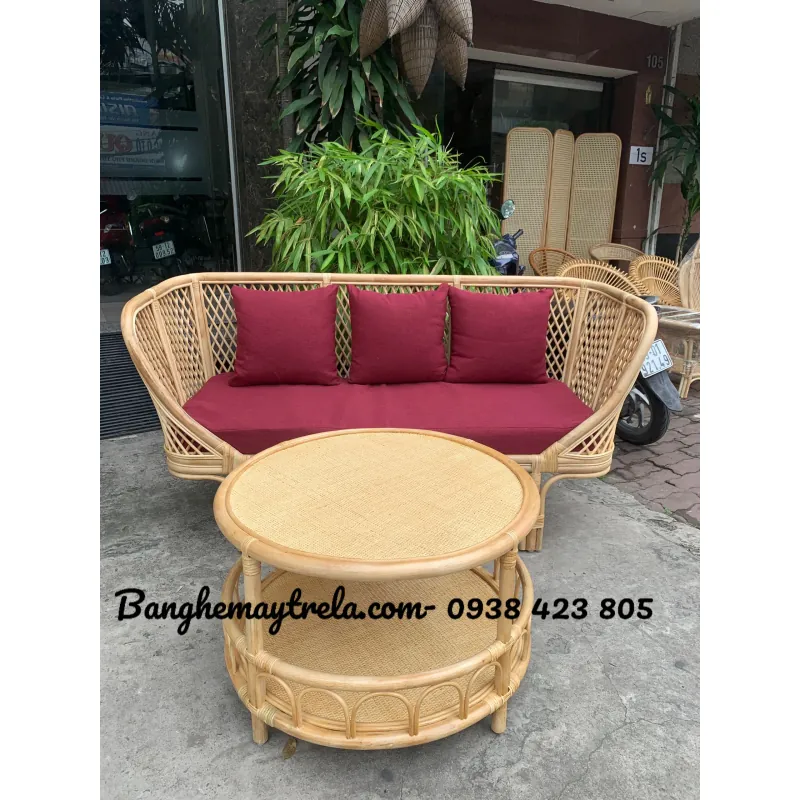 Bàn ghế sofa mây caro nhỏ gọn 715362