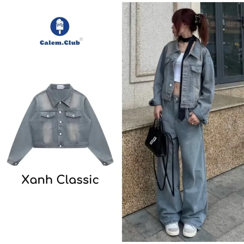 Calem Club - Áo khoác jean form Croptop form unisex 977528