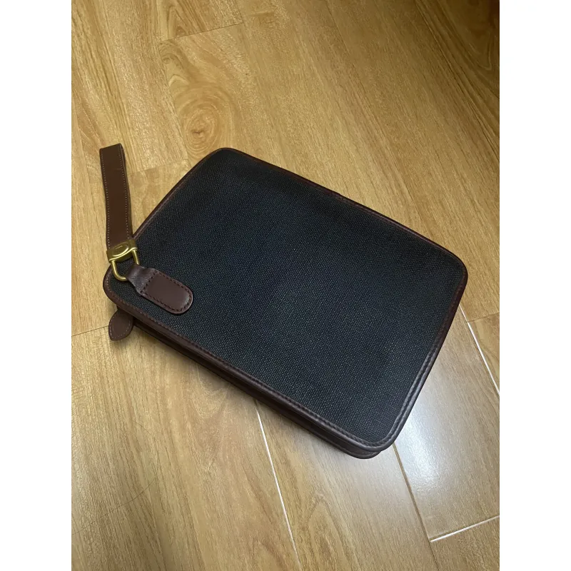 Clutch nam hiệu da thật phối canvas 2hand 1002006