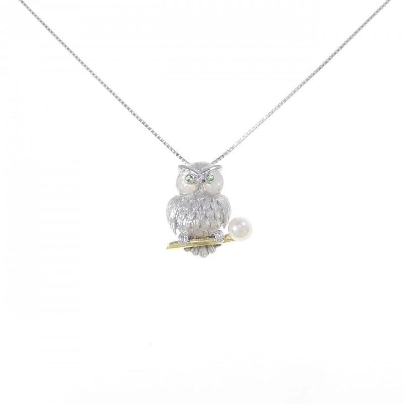 K18WG/K18YG Cú Mèo Ngọc Trai Akoya Dây Chuyền - Hàng hiệu Authentic 856566