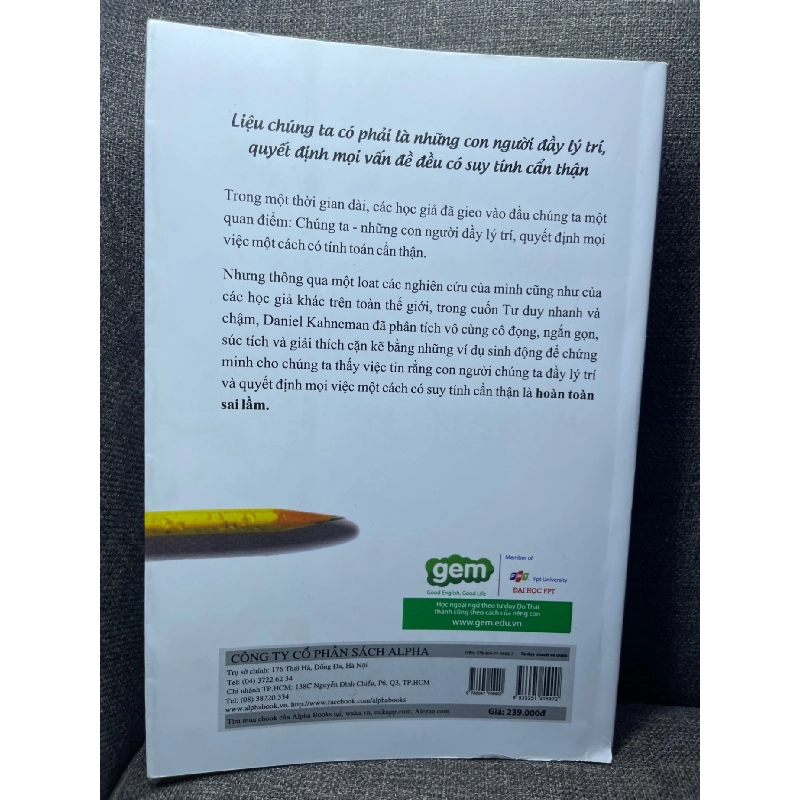 Tư duy nhanh và chậm Daniel Kahneman 2017 mới 90% HPB1704 914141