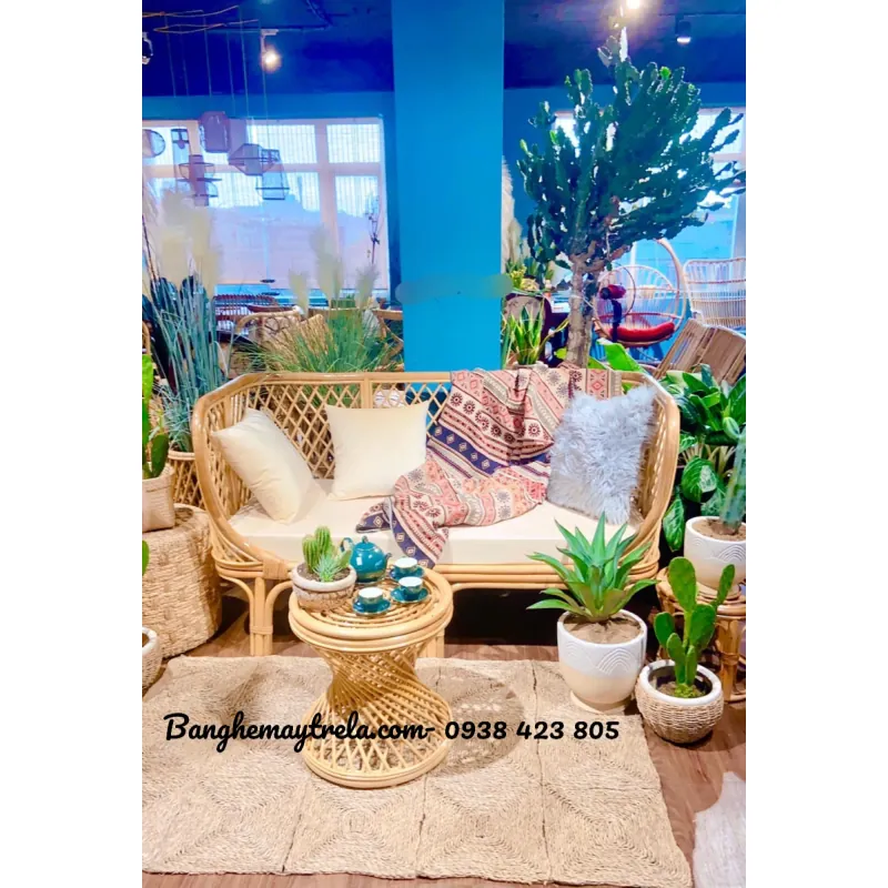 Ghế sofa mây tự nhiên hiện đại lưng caro 701587