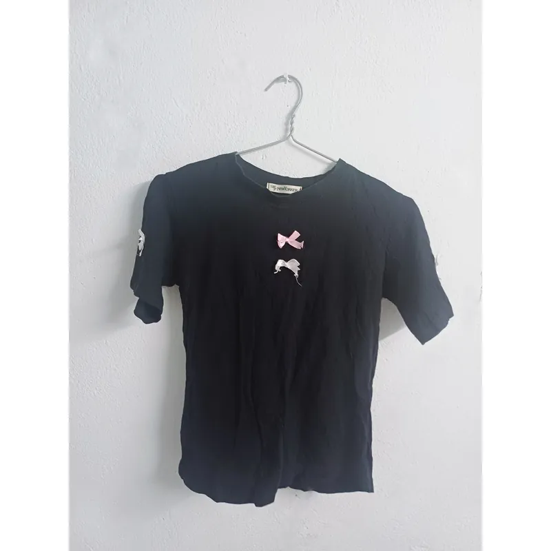 ÁO BABY TEE VẢI MỎNG CO GIÃN NỮ - MÀU ĐEN CÓ NƠ 740023