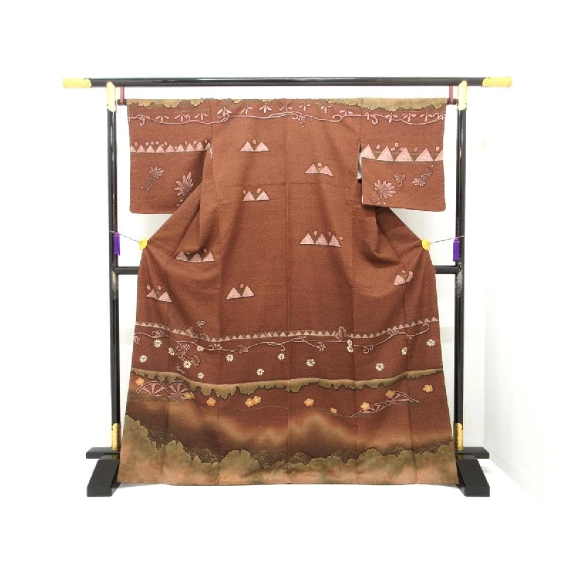 Kimono thăm viếng, lụa nhuộm, chế tác vàng Yuzen - Hàng hiệu Authentic 877192