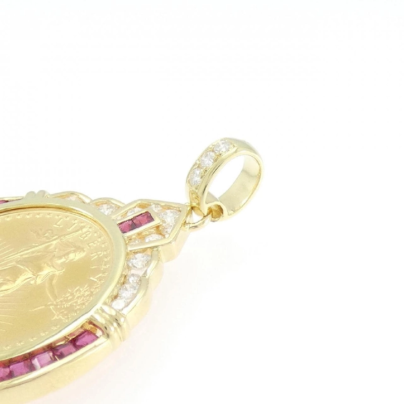 K18YG(枠) Đá màu Đồng xu Mặt dây chuyền - Hàng hiệu Authentic 866808