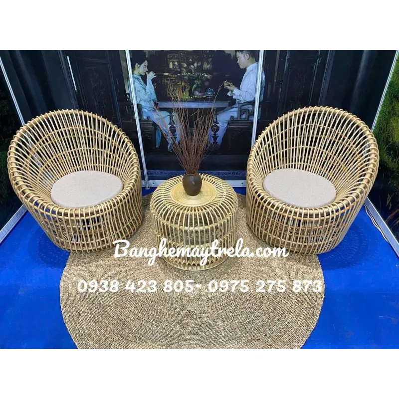 Bàn ghế sofa trứng mây tre 793124