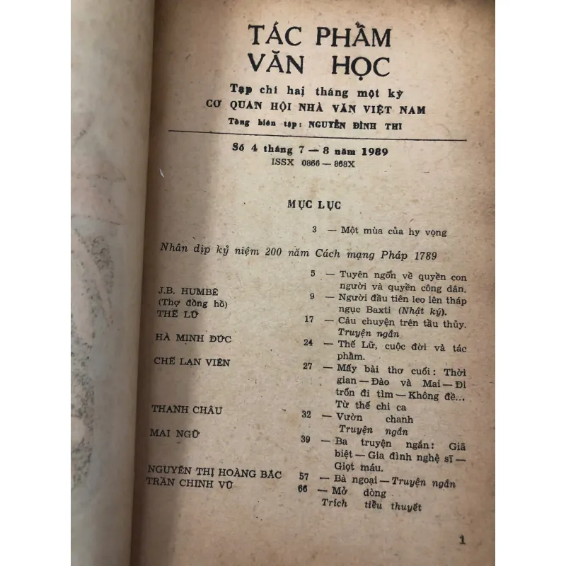 Tạp chí Tác phẩm văn học (Số 4 - 1989) - Hội Nhà văn Việt Nam 762722