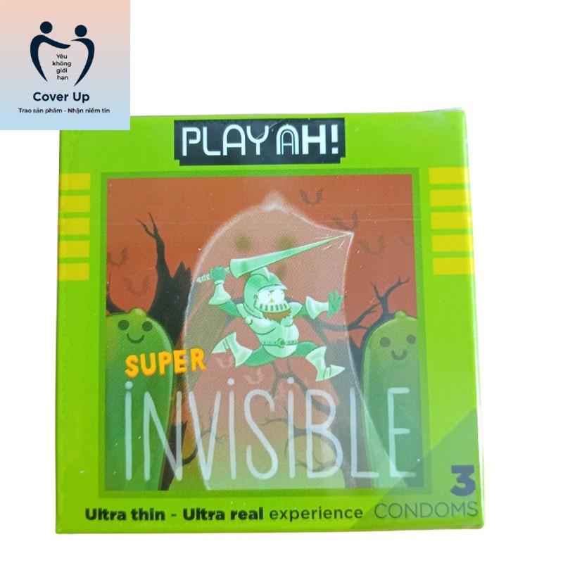 Bao cao su PlayAh Siêu Mỏng Super Invisible độ rộng 52mm Hộp 3 Cái 178717