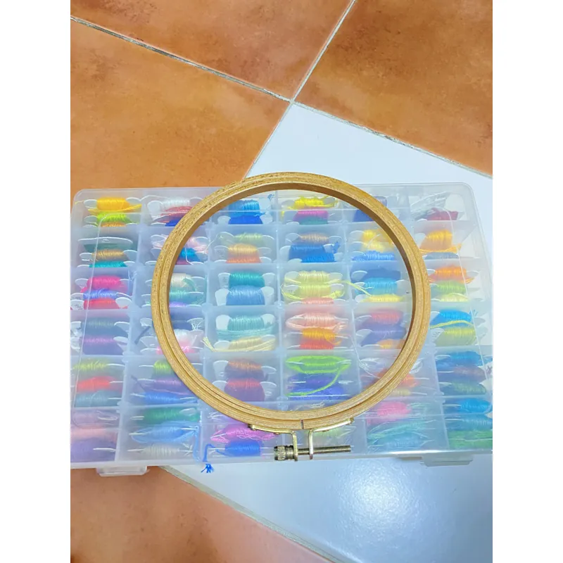 Hộp chỉ thêu kèm khung gỗ tròn 733038