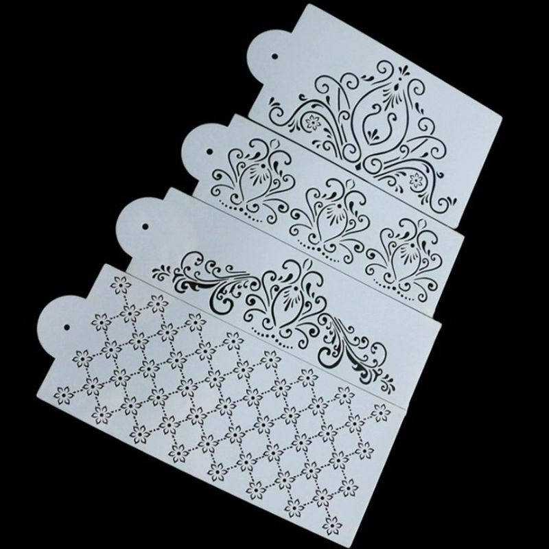Bộ 4 khuôn rắc bột Stencil trang trí bánh, viền rau câu hoa văn Hàn Quốc - Mã số 1086 338186
