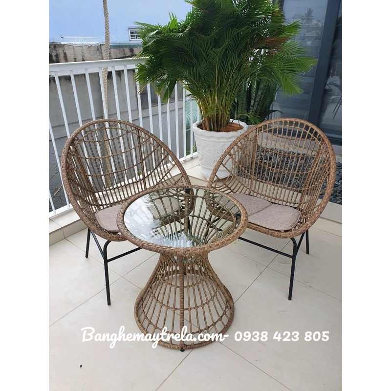 Bàn ghế mây nhựa trang trí ngoại thất 549172