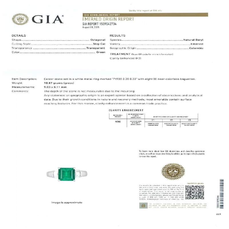 Nhẫn Emerald PT900 2.35CT xuất xứ Colombia 667945