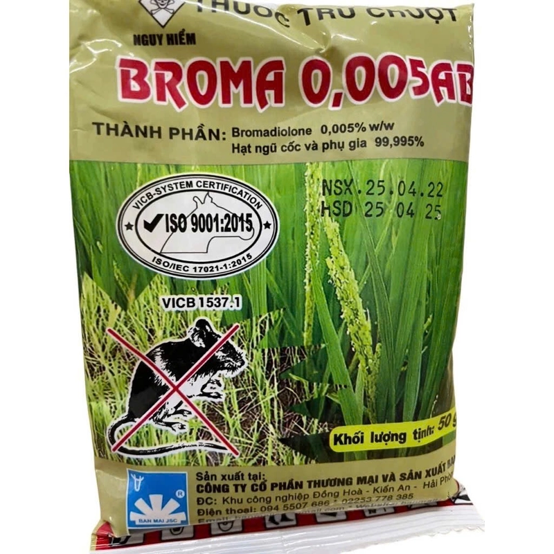 50  gói thuốc diệt chuột broma trộn sẵn mồi dạng thóc lúa sinh học , gói 50gam 501177