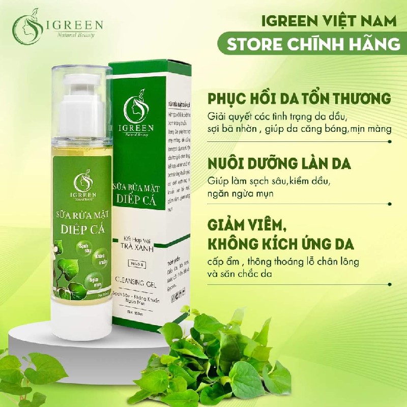 Bộ sản phẩm Sữa rửa mặt và Serum diếp cá IGREEN  8237