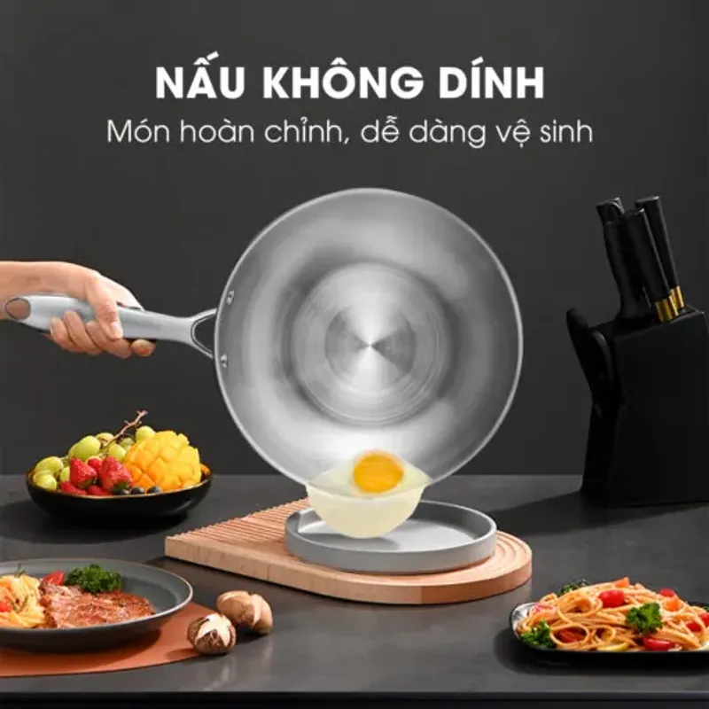 Chảo inox Kalite 🍲 lòng sâu – thích hợp xào, rán, nấu canh, kho thịt 708421