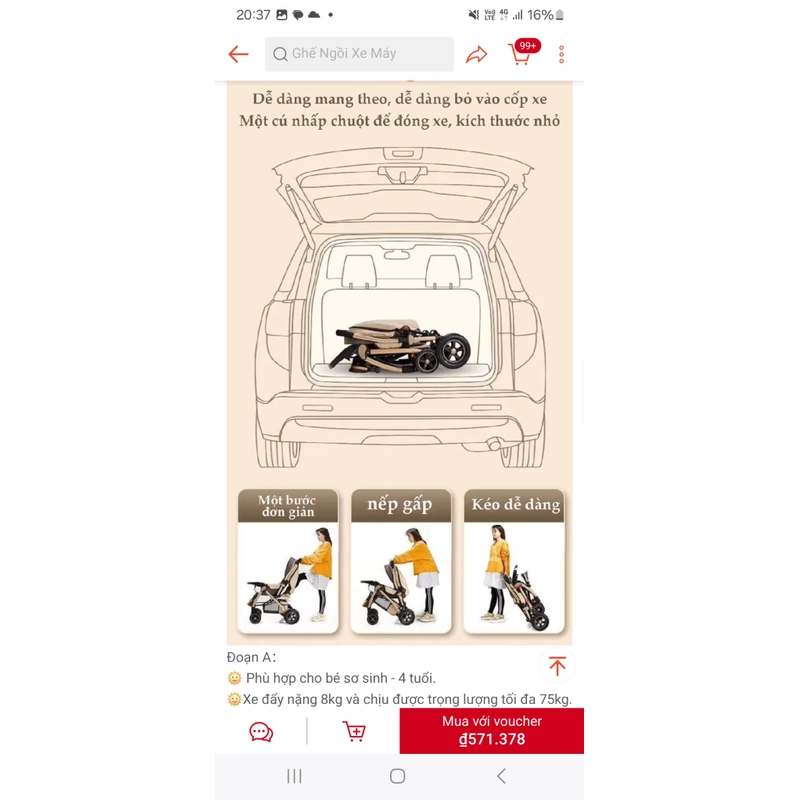 XE ĐẨY EM BÉ 2 CHIỀU 3 CHẾ ĐỘ 513724