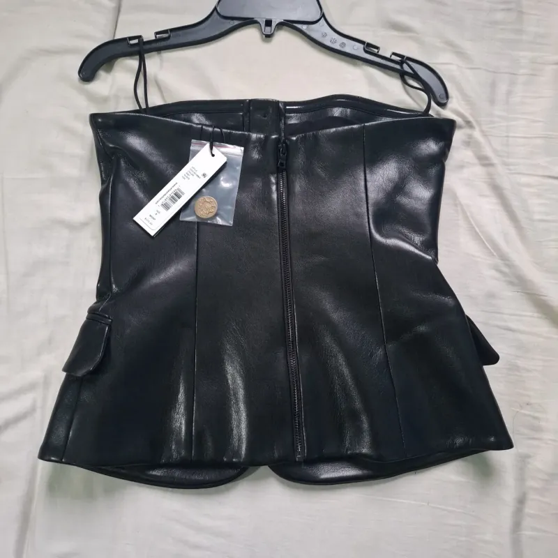 Áo da crotop cao cấp size 4 , màu đen, khóa kéo sau. 750591