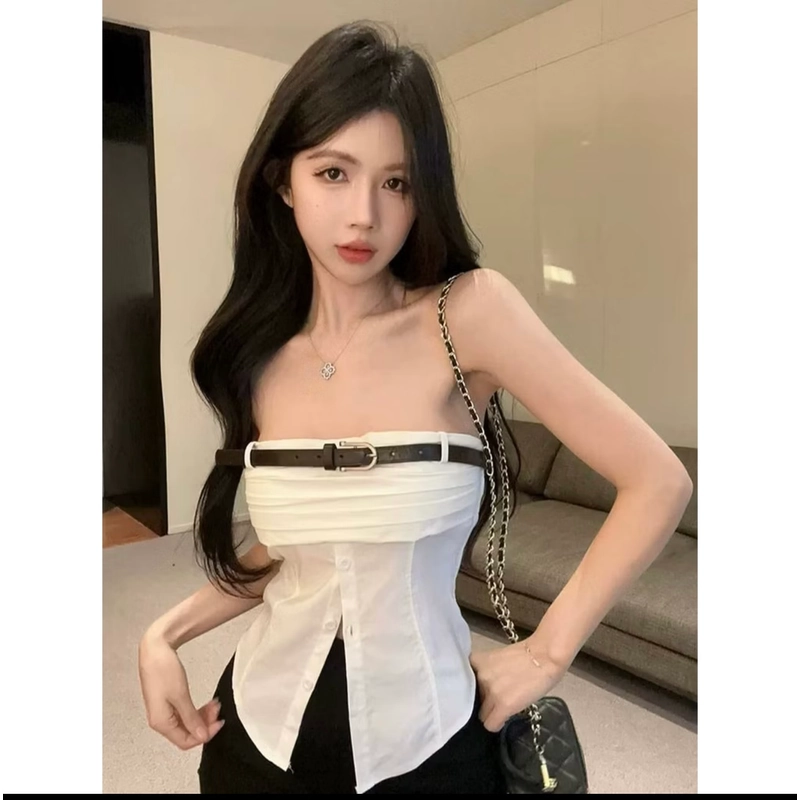 Không Đều Chia Camisole Nữ Mặc Ngoài Thái Hot Girl Một Vai Ống Xương Cá Top Nhỏ Đẹp 4.1 yn 527490
