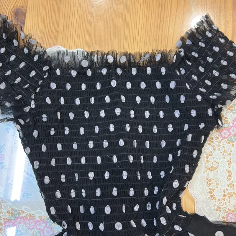 Váy xòe dáng dài voan chấm bi Elise sz M mới mặc 2 lần  569297