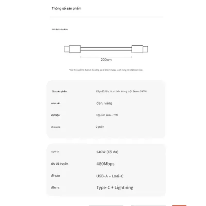 Cáp xạc lò xo siêu nhanh 240W 4 cổng in 1 1009206