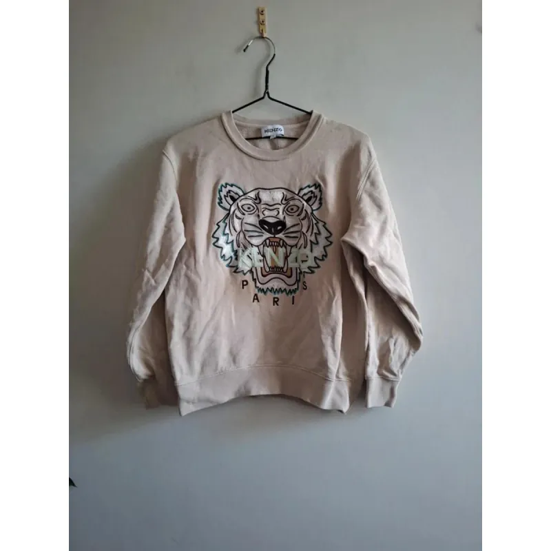 Áo nỉ nữ thêu hình đầu hổ Kenzo màu be size S chính hãng 719292