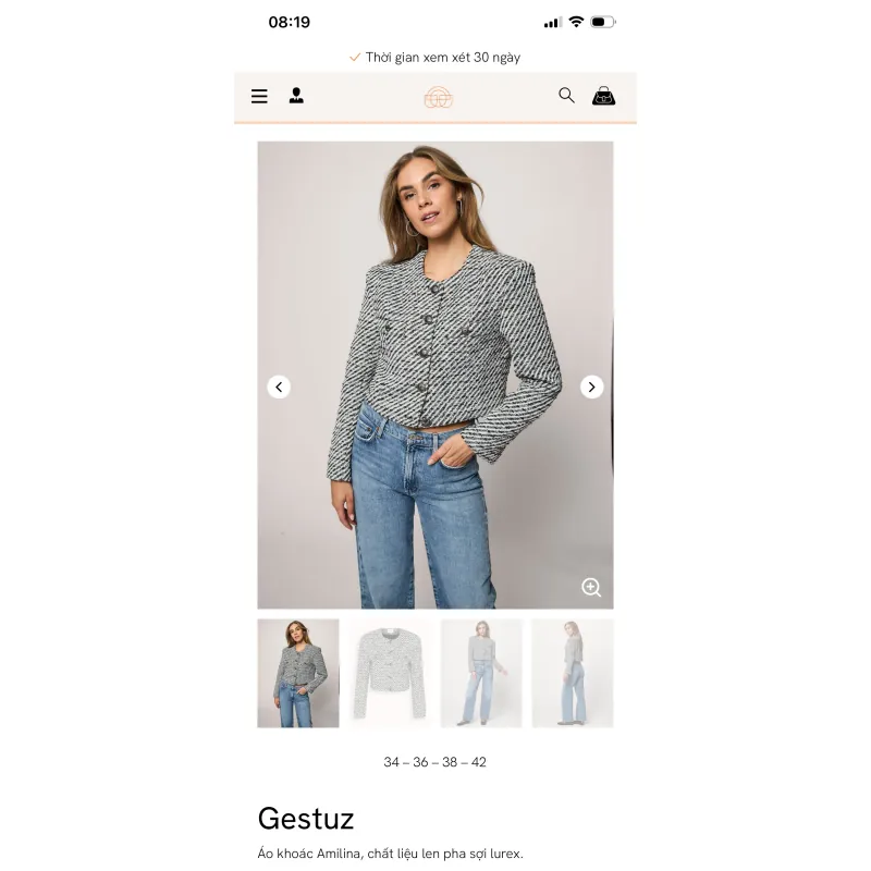 Áo khoác nữ Gestuz chất liệu len pha sợi lurex màu đen trắng 798982