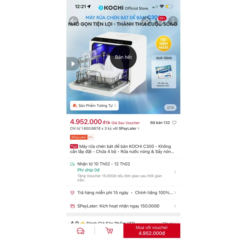 Máy rửa chén bát để bàn KOCHI C300 - Không cần lắp đặt - Rửa nước nóng & Sấy nóng diệt   797771