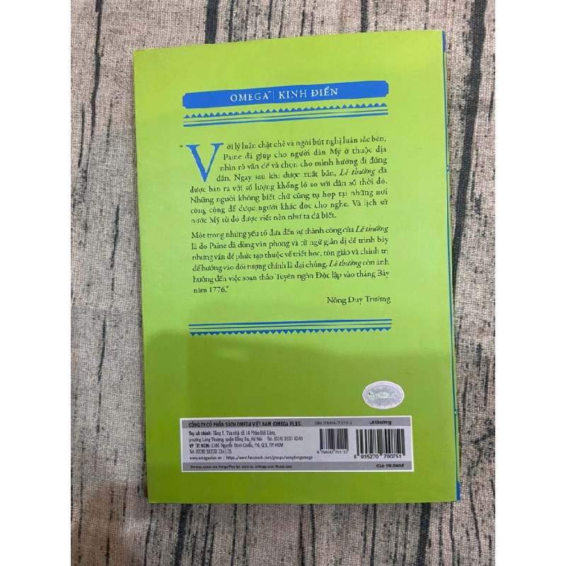 Lẽ thường Omega+ Mới 90% 2018 Thomas Paine TSTK1805 SÁCH LỊCH SỬ - CHÍNH TRỊ - TRIẾT HỌC 370457