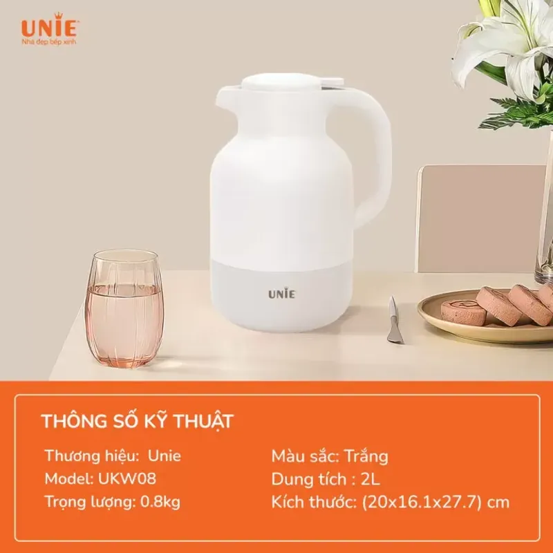 Phích giữ nhiệt UNIE UKW08 2L MÀU TRẮNG CHÍNH HÃNG MỚI 100% 593094