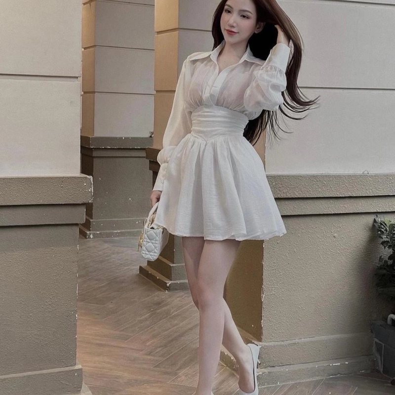 Đầm sơmi chiết eo kèm áo ống màu đen size L new 522985