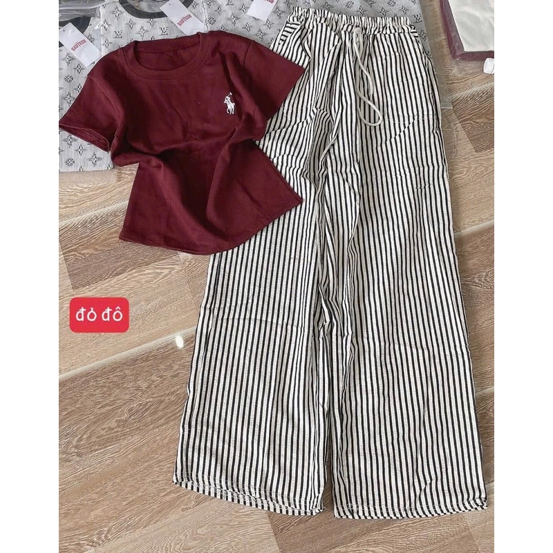Set bộ áo babytee mix quần xuông kẻ dọc 478871
