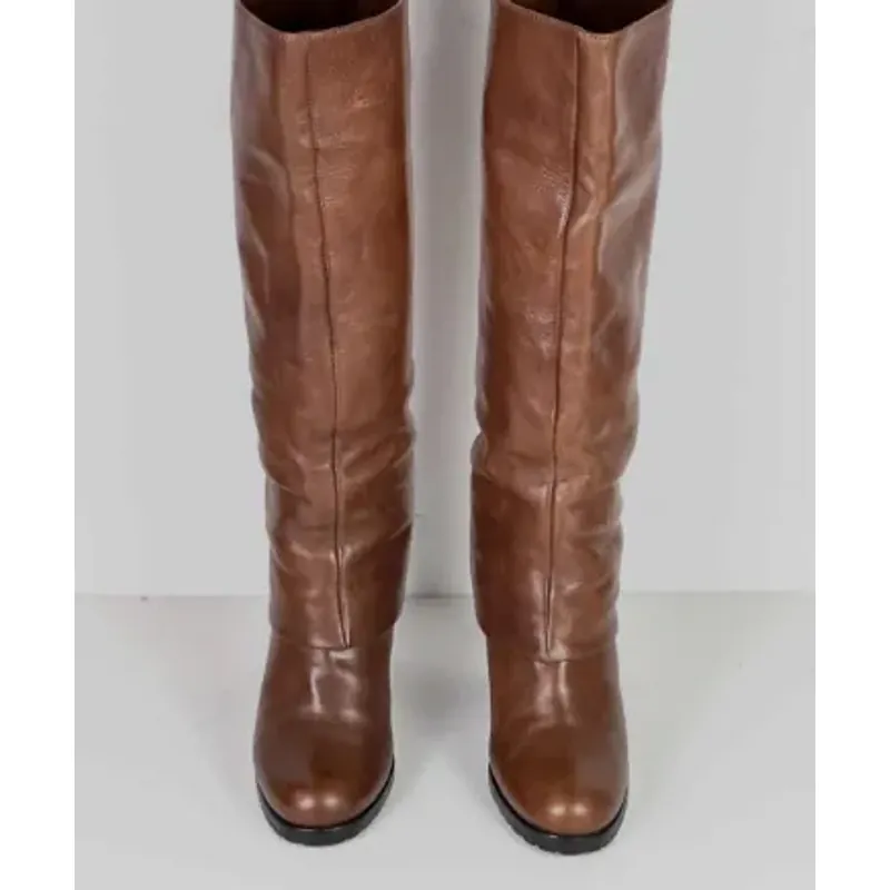 áng boots cao đến dưới gối, chất liệu da thật có độ nhăn tự nhiên 1041836