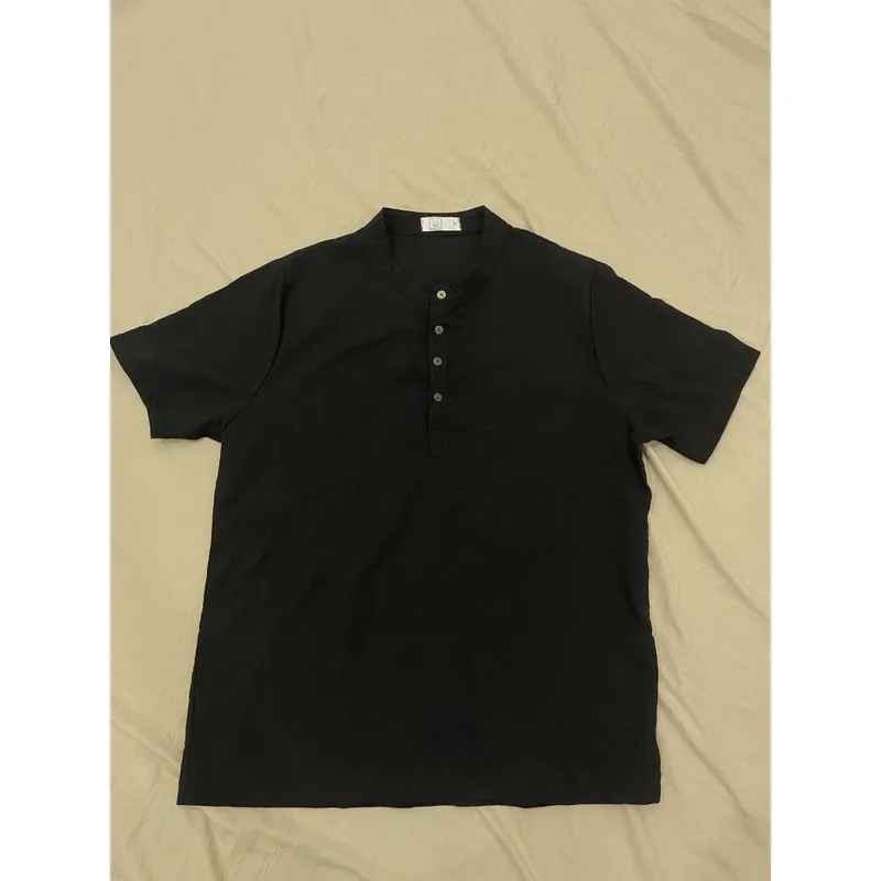 Áo linen cổ tàu đen 729065