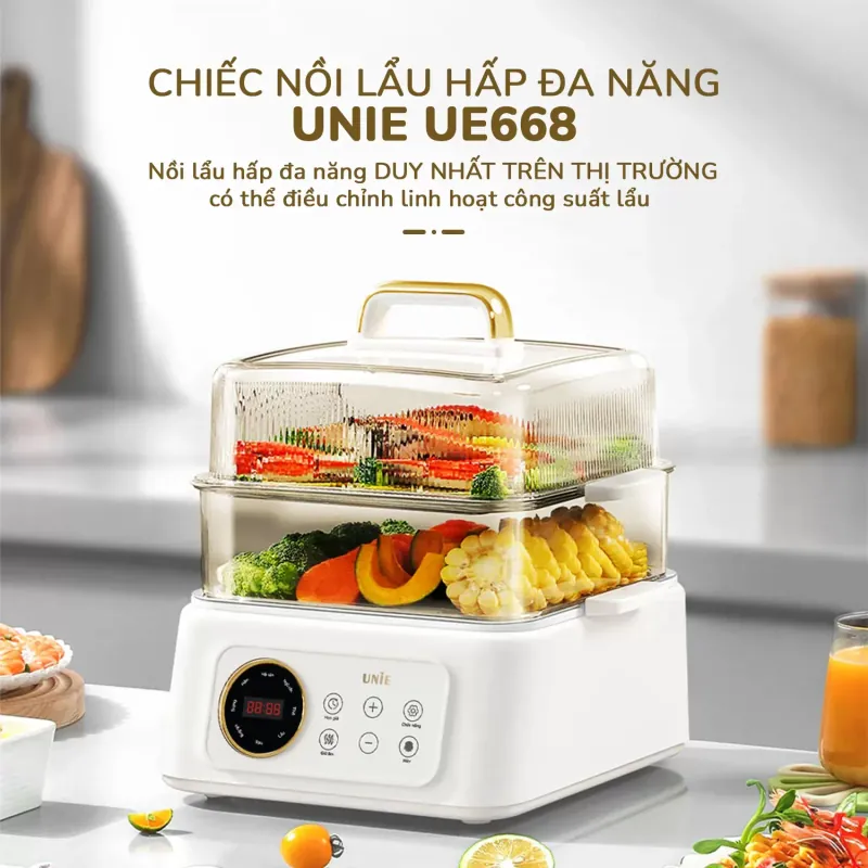 Nồi lẩu hấp đa năng UNIE UE668 dung tích 10L, lòng nồi chống dính Ceramic 599348
