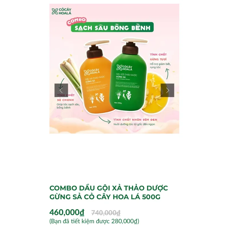 SET QUÀ 8/3 COMBO DẦU GỘI XẢ THẢO DƯỢC GỪNG SẢ CỎ CÂY HOA LÁ 500G (Date T10/2027) 934671